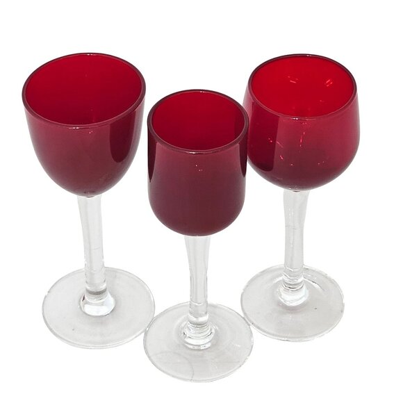 3 Ruby Red Cordial Glasses 5" sweet liquor 2oz mixed mini glassware bar stemware - Picture 2 of 5